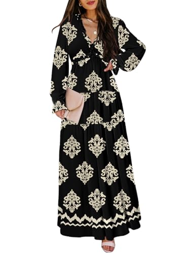 BLENCOT Womens Casual Boho Deep V Neck Short Sleeve Long Dress