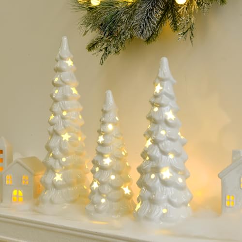 Jeteho LVZY7RNK1A Set Of 3 White Ceramic Christmas Trees Tabletop Christmas Tree thumb #1