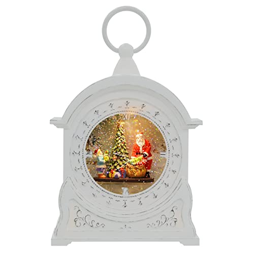 Mr Crimbo Christmas Glitter Water Spinner Light Up Decoration White Clock 27cm - Santa
