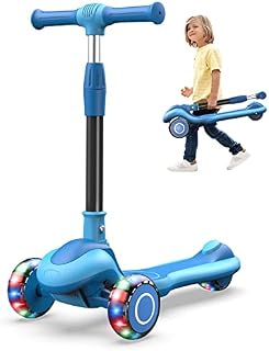 MOXTOYU Scooter for Kids, 3 Wheel Kids Scooter with 4 Adjustable Height, Light Up Wheels, Anti-Slip Wide Deck, Lean to Steer Kids Scooter for Outdoor Activities, Gifts for Boys Girls, Age 2 to 12