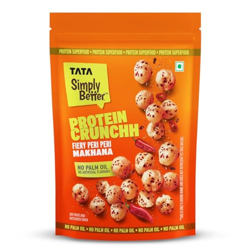 Image of Tata Simply Better Protein Crunch Fiery Peri Peri Flavoured Makhana, 50g, Double Roasted for 2X Crunch, With No Palm Oil & Artificial Flavours, Dry Fruits & Nuts Based Snack, Made with Olive Oil