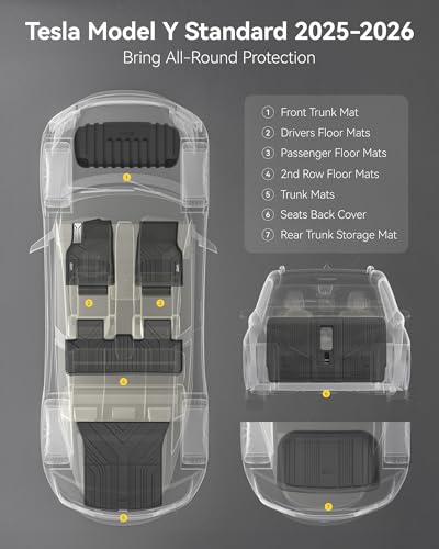 Image of 3W Floor Mats for Tesla New Model Y Juniper 2025 2026 Only for Standard | Full Set TPE All Weather Cargo Liners, Trunk Mats, Seat Back Cover Protector, Model Y Accessories,Not Fit Premium /Performance