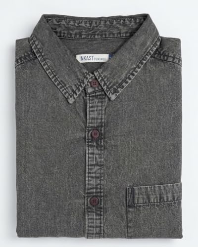 Image of Amazon Brand - INKAST Men Washed Cotton Twill Denim Casual Button Down Shirt | Full Sleeves | Regular Fit | Stylish Summer - Everyday Wear