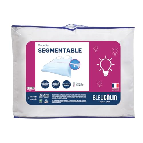 Bleu Calin Couette Chaude Segmentable 2 Personnes 240x260 cm, Lavage Facile en Machine Jusqu’à 95 °C, Fabriquée en France