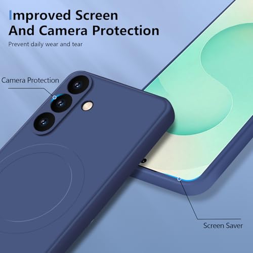 Coque Samsung S25 Plus compatible MagSafe en silicone bleu avec doublure microfibre - 6