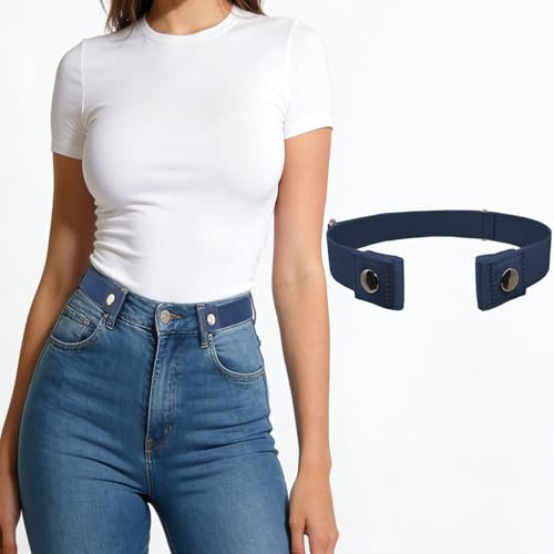 ZEHLDUX Elastic Pant Waist Tightener, No Buckle Adjustable Pants Tightener for Men Women, Elastic Stretch Waistband for Jeans (Navy Blue)