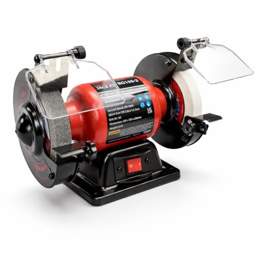 LUMBER JACK 6 Bench Grinder 150mm Coarse Stone and Whitestone Grinding 250W Motor with Tool Rests & Eye Shields