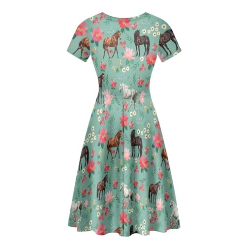Image of AFPANQZ Womens Casual Summer Lightweight Vintage Dress Short Sleeve Midi Dress Knee-Long Luxury Formal Dress