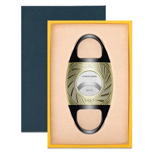 CIGARLOONG Tagliasigari a doppia lama, in acciaio inox, fino a 57 anelli, con confezione regalo (tipo 2)