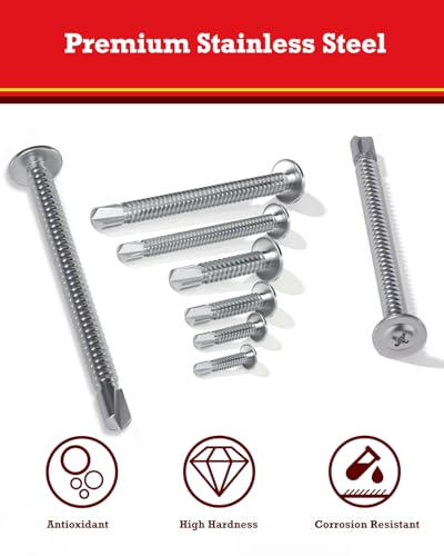 YOOPIN 250PCS Self Tapping Screws Kit, Stainless Steel Pan Head Self Drilling Screws for Metal, M4.2 Assorted Phillips Head Drilling Screws Set(50mm/38mm/32mm/25mm/19mm/16mm/13mm) for Wood - Image 3