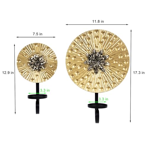 Aimto Wall Sconce Candle Holder Metal Hanging Wall Decorations for Home,Living Room, Bathroom, Dining Room, Set of 2 ，（1 Large and 1 Small Combination，Gold - Thumbnail 2