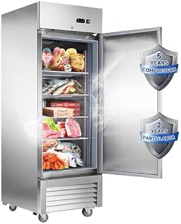 JINSONG 27" Commercial Freezer with Single Solid Door, 23 cu.ft Stainless Steel Reach-in Freezer for Restaurant, Bar, Shop, Residential, with 4 Shelves and 4 wheels