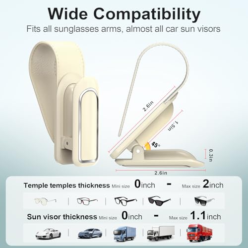 Image of Veharvim Sunglass Holder for Car (2 Pack, One-Handed Operation, Gentle & Secure Hold, Silicone Padded, Universal Fits Sunglass and Car Visor) - Sunglasses Clip for Car Visor (Beige, 2 Pack)