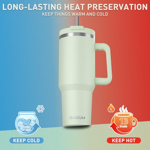 Image of SASEUM 40 oz Tumbler with Handle & Lid, Vacuum Insulated Travel Mug (Mint green, 40 Ounces)