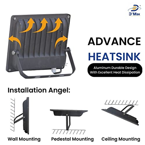 Image of D'Mak 100 Watt LED Flood Light Grey Body Down Chock Waterproof IP65 for Outdoor Purposes (1, White)