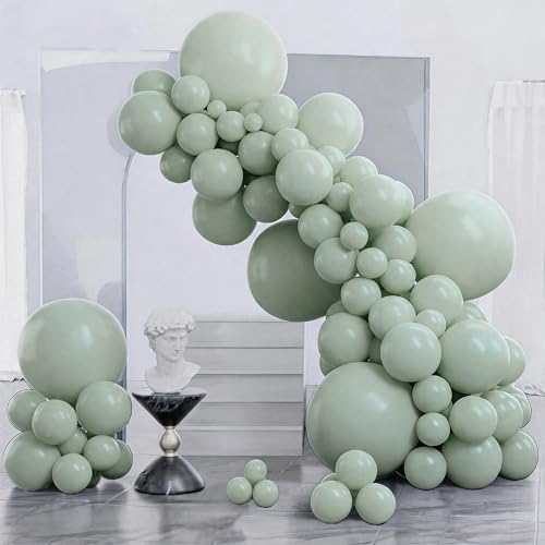 PartyWoo Dusty Green Balloons 140pcs Sage Olive Eucalyptus Green Boho Color