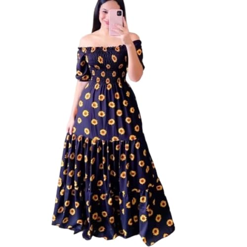 New Spring and Summer European and American Dress, one-Shoulder Floral Fashion Off-Shoulder Long Style2