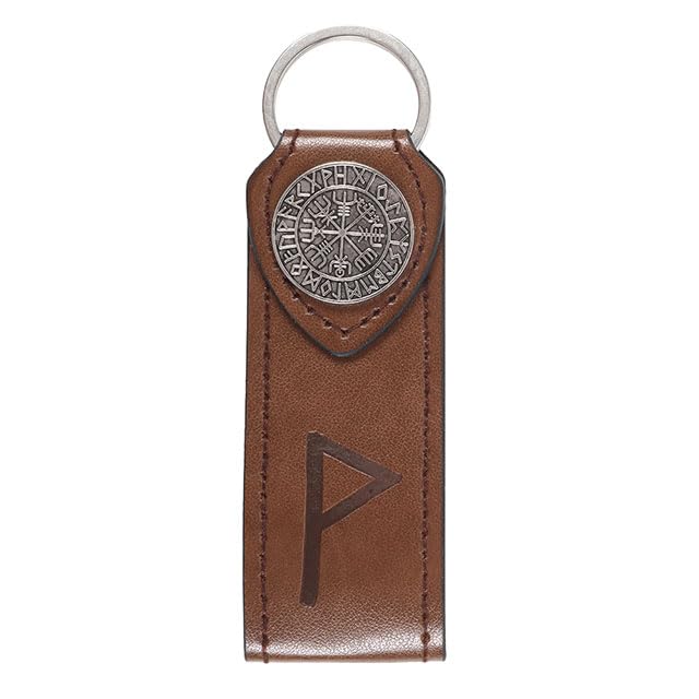 Something Different Wholesale Joy Rune Keyring | Faux Leather Norse Symbol Keychain | Viking Gift with Metal Compass Rune | Happy Life Charm