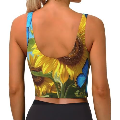Camiseta deportiva para mujer Mexpekil para yoga y fitness con estampado de flores amarillas 4