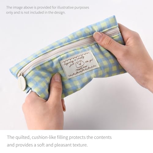 Image of Monolike Unmatched Friends Fabric Check Pencil Case, Pink - Pencil Pouch, Portable Pencil Bag, Pencil Case, Office Pouch case, Fabric, Cushion, Soft, Pastel
