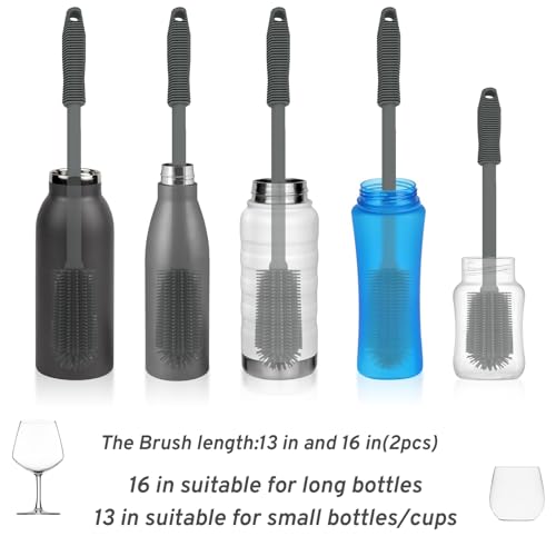 Silicone Bottle Cleaning Brush | 2 Pack|, 16”Long Water Bottle Brush Cleaner Brush for Cleaning Plastic & Metal Bottles,Coffee Cups,Thermos