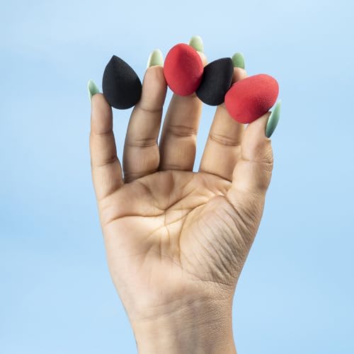 Image of PAC Mini Sponge Set (4 Pc) | Beauty Blender Set, Makeup Sponge | Soft Water Drop, Egg Cut Shape for Foundation, Creams & Powders | For Normal Skin Types - Soft, Reusable & Washable (Black, Red)