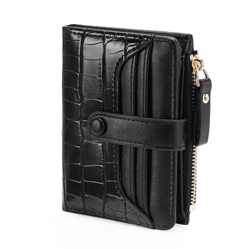 Image of Small Wallet for Women Leather Card Holder Bifold Ladies Wallets with Zipper Change Pocket ID Window