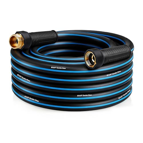 Heavy Duty 5/8 in x 25FT Non-Expandable Garden Hose, Lightweight Rubber Hybrid Water Hose, Kink Resistant Flexible & Durable, Leak-Free 3/4" Brass Male to Female Fittings for Lawn Patio