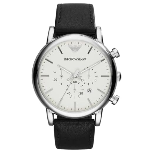 Emporio Armani Relógio social masculino cronógrafo com movimento de quartzo, Couro branco e preto, 46 mm, Cronógrafo.