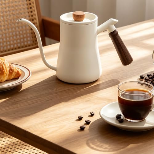 Hervidor de café de acero inoxidable con mango de madera y cuello de cisne elegante 3