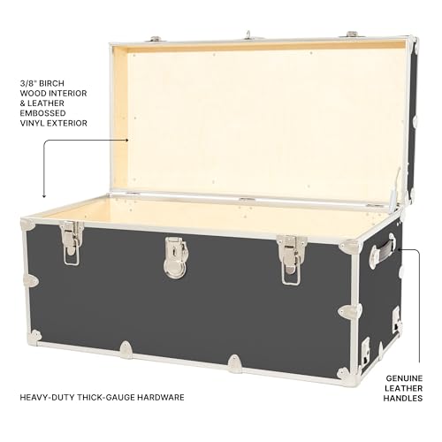 Image of Rhino Trunk & Case Classic XXL Home Storage & College Trunk With Wheels - 36 inchx18 inchx18 inch, Seats 1500+ lbs, Soft-Close Lid. USA Made Secure Dorm Furniture, Organization, Steamer Style Blanket Chest