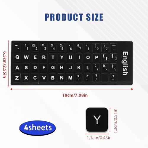 Pegatinas para teclado universal en inglés, 4 piezas miniatura 2