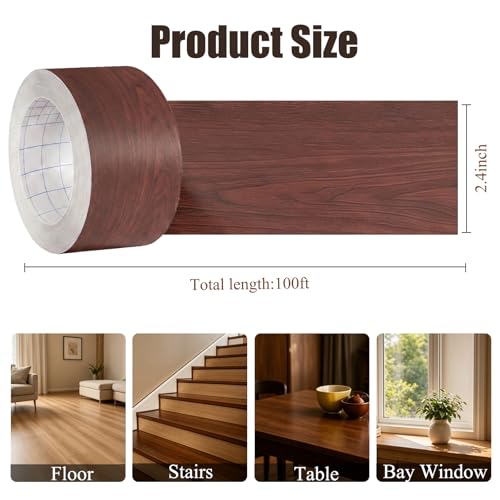 Image of GSCIT Club Wood Grain Repair Tape, 2.4 inch X 100ft Self Adhesive Cherry Grain Repair Patch for Tables, Chairs, Baseboards, Doors, Windows, Floors, Handicraft DIY.