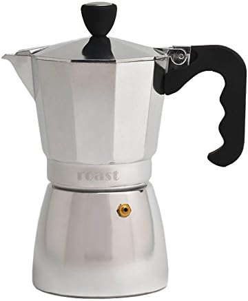 Roast Italian Espresso Coffee Maker Moka Pot Express - 6-cup, Rubber Handle, Rounded Base