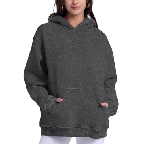 Image of FAIABLE Womens Oversized Acid Wash Hoodie Unisex Heavyweight Cotton Hoodies Fleece Vintage Washed Sweatshirt Women Men