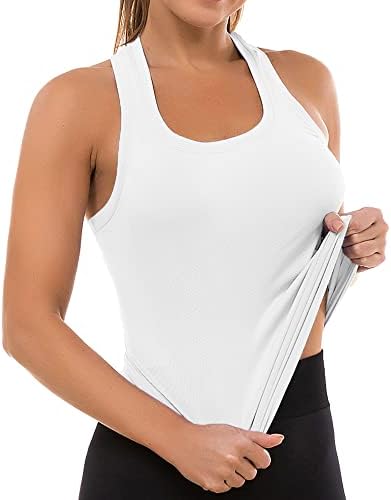 MathCat Workout Tops for Women Seamless Basic Sleeveless Muscle Tank Tops Racerback Athletic Yoga Running Daily Shirts(White,M)