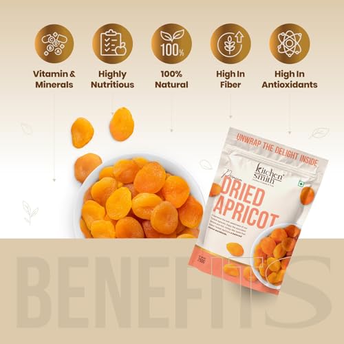 Image of KitchenSmith Dried Apricot - Pack of 2 (250gm Each) | Exotics Apricots Dry Fruits, Dry Apricot, Seedless Apricots & Jardalu | Naturally Sourced, No Added Sugar, Rich In Vitamins & Juicy