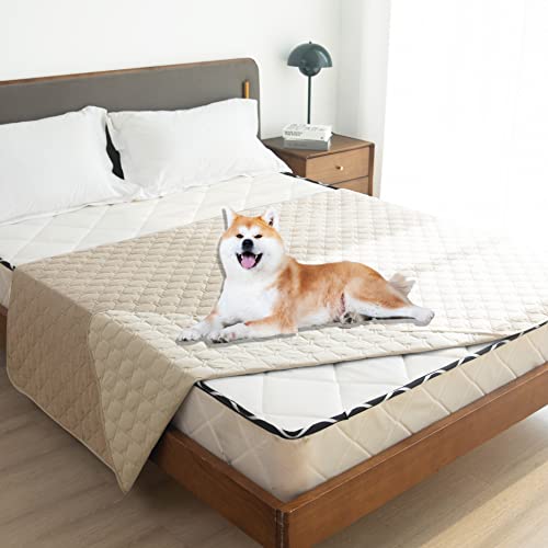 Image of gogobunny 100% Double-Sided Waterproof Dog Bed Cover Pet Blanket Sofa Couch Furniture Protector for Puppy Large Dog Cat, Reversible (82x102 Inch (Pack of 1), Dark Beige /Light Beige)
