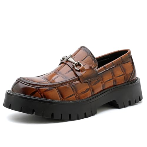 Image of Mens Patent Leather Slip-On Platform Dress Horsebit Loafer Low Heels Round Toe Non-Slip Penny Shoes for Formal Business Wedding