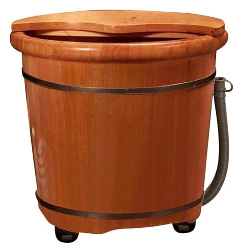 Tina de madera para pies con rueda y tapa