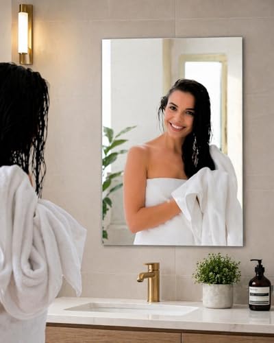 Image of Rectangle Frameless Mirror for Bathroom Wall - Decorative Wall Mount (12x18 inch) for Bedroom, Entryway & Living Room