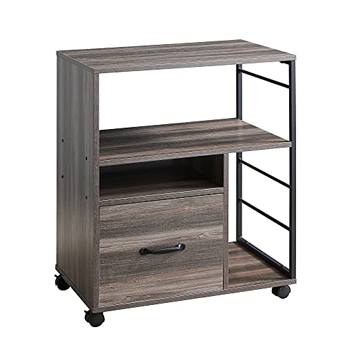 AMOSIC Rolling File Cabinet, Industrial File Cabinet with Drawer, Printer Stand with Open Storage Shelves for Home Office, Office Filing Cabinet with Wheels, for Letter Sized Documents, Retro Grey