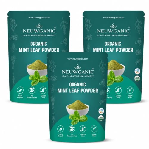 Image of Neuwganic - Organic Mint Leaf Powder - Pudina Powder - India Organic and Usda Certified - Ideal for Cooking, Seasoning & Cosmetics Use - 200 Gm Pack of 3