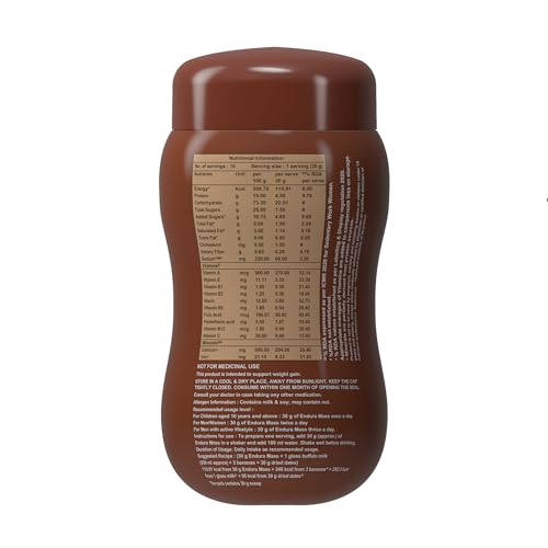 Image of Endura Mass Weight Gainer Powder 500 G Chocolate Flavour|Unique Blend Of 3 Sources Of Protein,Carbs,Vitamins & Essential Minerals|For Children Above 10 Years,Men,Women & Athletes,1 Count,16 Servings