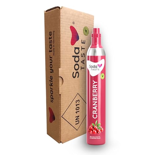 SodaTASTE CO2-Zylinder kaufen (Reservezylinder) für Wassersprudler, mit natürlichem Cranberry-Aroma, ohne Sirup, für bis zu 60l gesprudeltes Wasser mit Geschmack, zuckerfrei