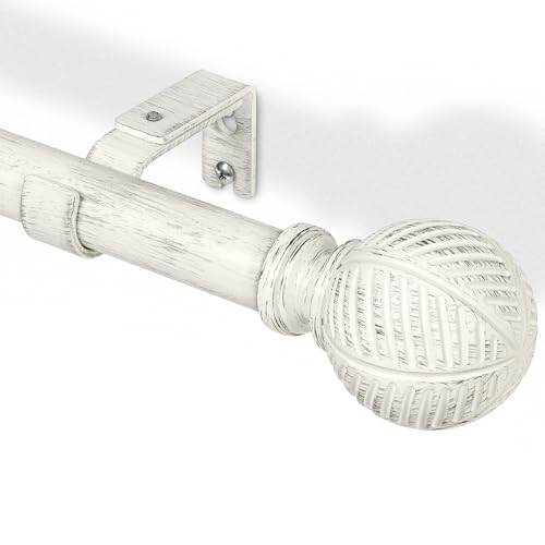 DEFYNEE Tringle à rideaux en bois 76-219 cm, tringle à rideaux de 25 mm de diamètre, tringls réglable avec motif imitation de feuilles de céréales, pour...