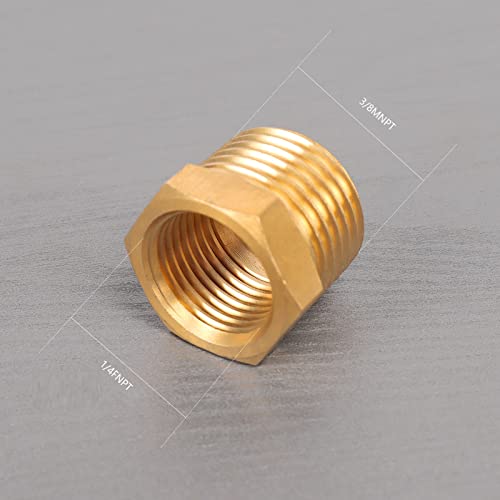 Winmien Brass Reducer Hex Bushing NPT Male to NPT Female Threaded Pipe Fitting Tube Adapter Convert. (3/8 NPT Male to 1/4 NPT Female，5 packs) - Thumbnail 2
