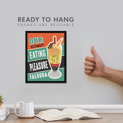 Image of Chaka Chaundh - Falooda poster - ice cream wall poster Sweets Mithai shop and confectionery store wall art framed quotes decor item - Restaurant cafe food Deserts poster frame decoration items - 14 X 11 inches