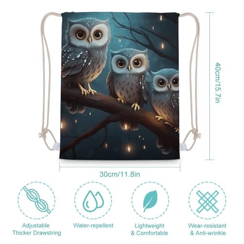 Canvas Drawstring Backpacks Owl on Tree Sports Gym Pull String Bags Lightweight for Men Women2