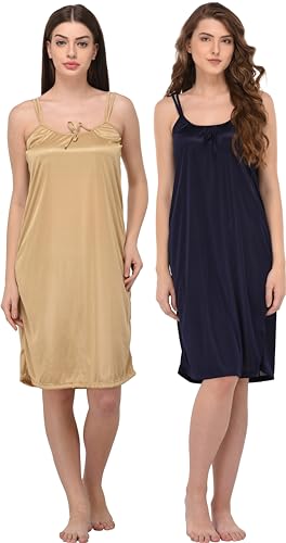 Image of You Forever Women Sexy Satin Striped Solid Above Knee Length Nighty, Loungewear, Nightwear, Sleepwear, Home Wear Short Nighty for Women Pack of 2